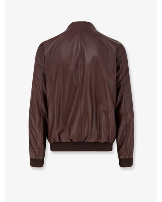 Corneliani Brown Reversible Leather Jacket for men