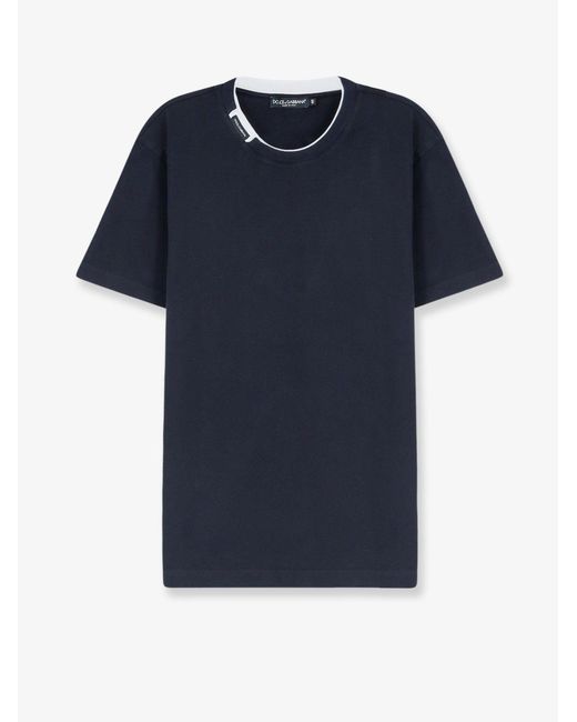 Dolce & Gabbana Blue Cotton T-Shirt With Contrasting Profile for men