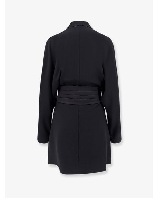 Brunello Cucinelli Black Chemisier Dress With Tuxedo-Style Band