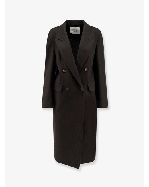 Hevò Black Martina Franca Wool Blend Coat