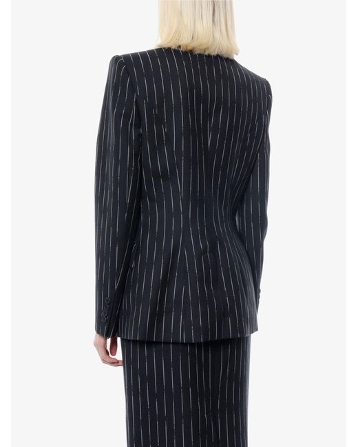 McQueen Blue Double-Breasted Broken Pinstripe Blazer