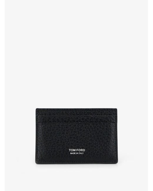 Tom Ford Black Leather Card Holder With Embossed Logo for men