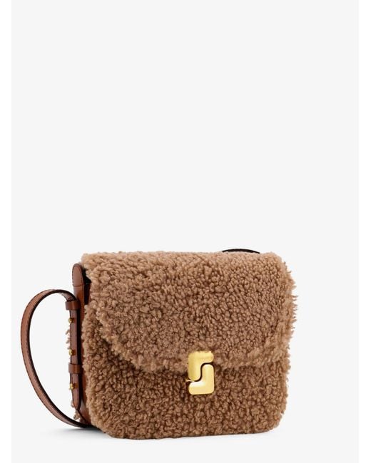 Soeur Brown Bellissima Mini Fur And Leather Shoulder Bag