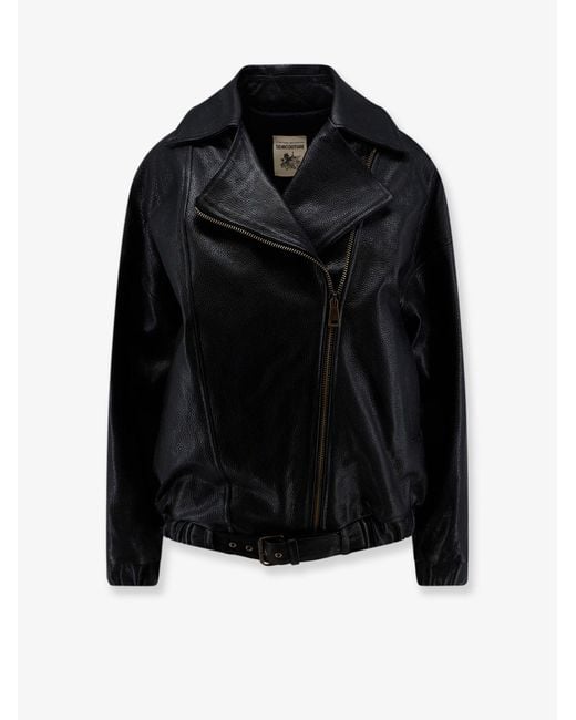Semicouture Black Oversize Textured Leather Jacket