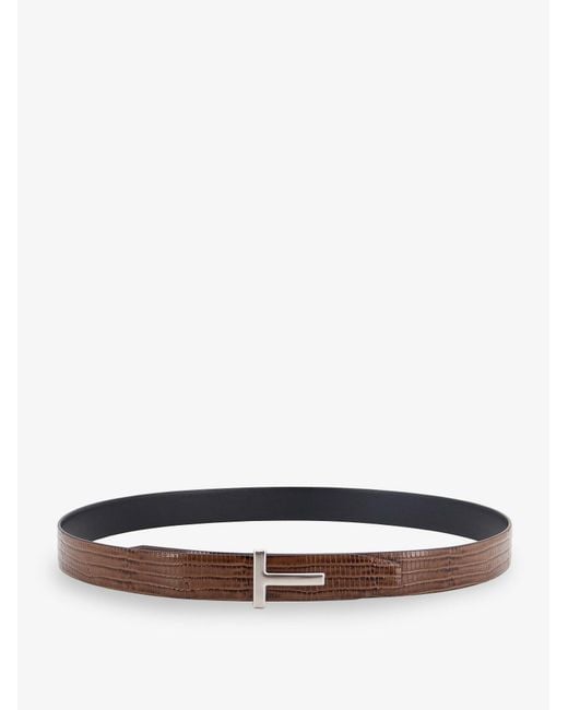 Tom Ford White Crocodile-Effect Leather Belt for men