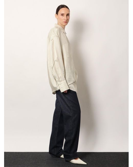 Totême  White Oversized Striped Silk Shirt