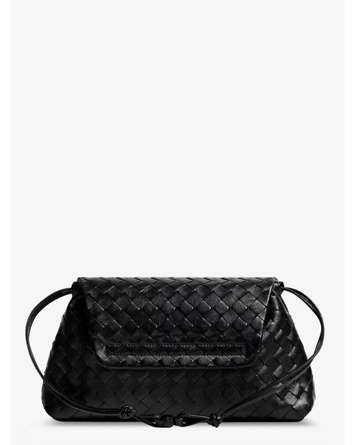 Bottega Veneta Black Leather Shoulder Bag With Intrecciato Pattern