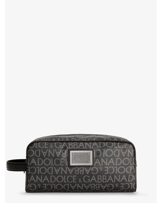 Dolce & Gabbana Gray Coated Canvas Necessaire With All-Over Logo for men