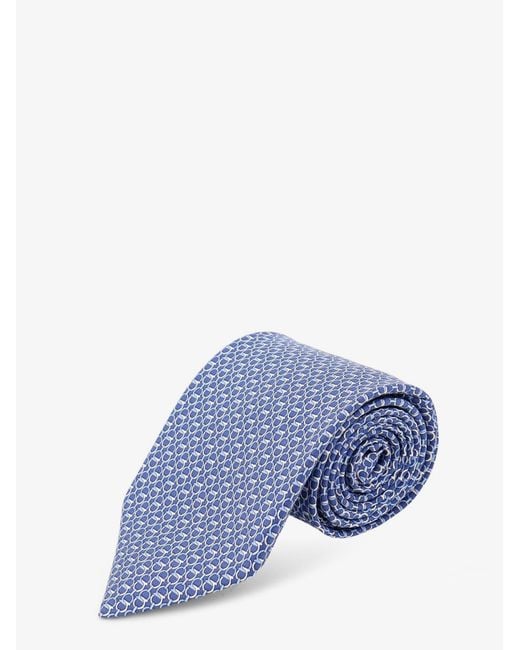Ferragamo Blue Silk Tie With Intreccio Print for men