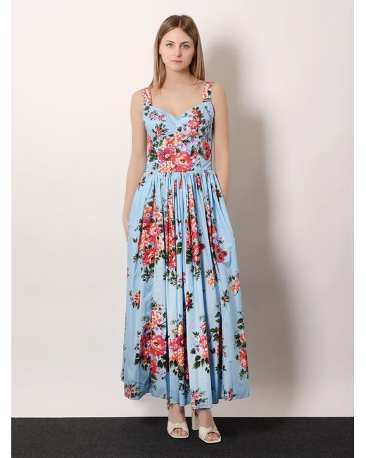 Dolce & Gabbana White Dolce & Gabbana Cotton Dress With Bouquet Flowers Print