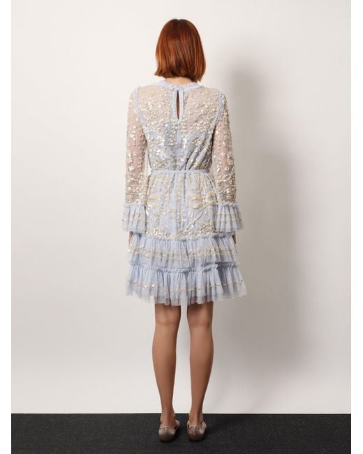 Needle & Thread White Mini Dress With Sequins Embroidery