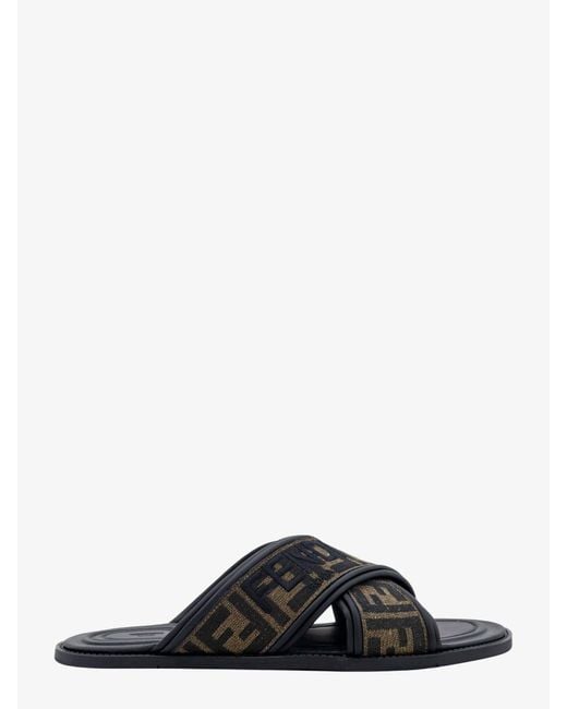 Fendi Black Ff Canvas & Leather Sandal for men
