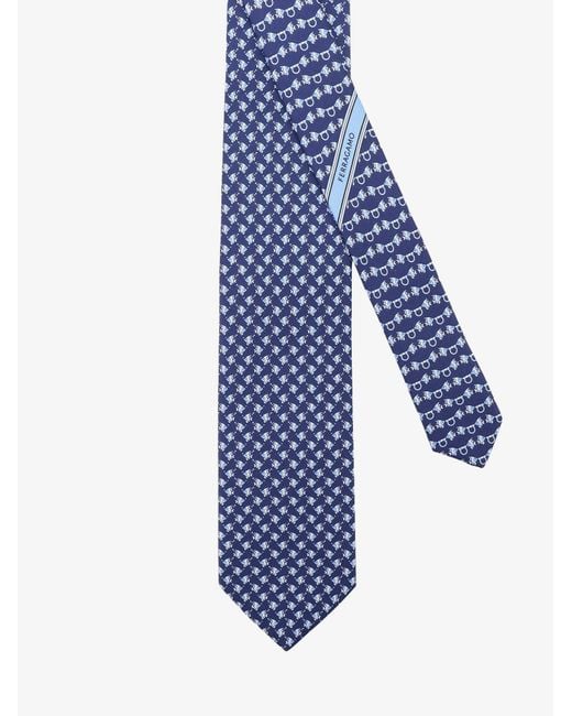 Ferragamo Blue Cyrus Silk Tie With Shark Print for men