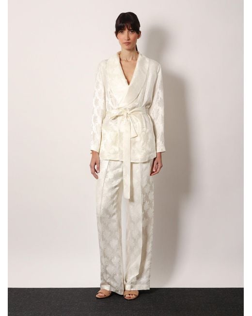 Fendi White Jacquard Silk Blazer With Floral Motif