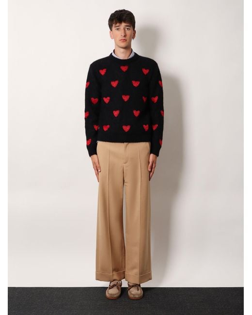Valentino Blue Wool And Mohair Sweater With Lurex Hearts for men