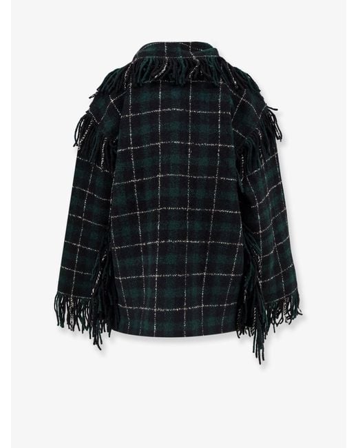 Totême  Black Fringed Scarf Madras Wool Coat