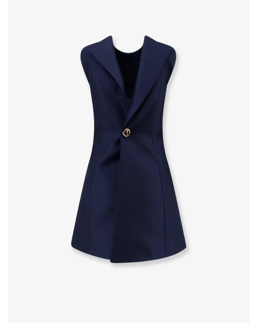 Balenciaga Blue A-Line Merino Wool And Silk Blend Short Dress