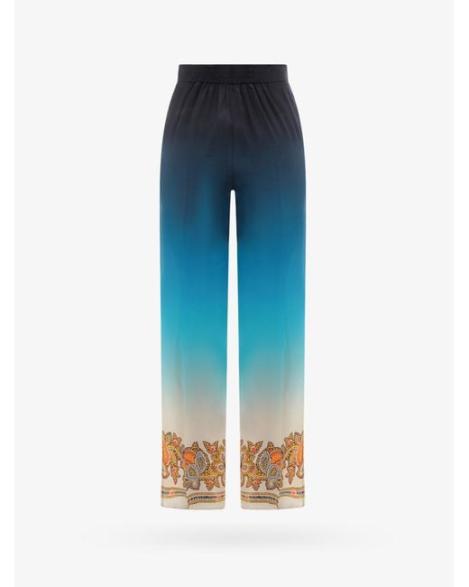 Etro Blue Silk Closure With Zip Printed Pants