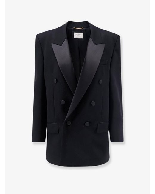 Saint Laurent Blue Wool Tuxedo Blazer With Silk Lining