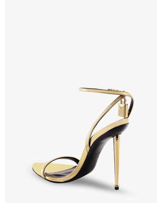 Tom Ford White Laminated Leather Sandals With Iconic Padlock