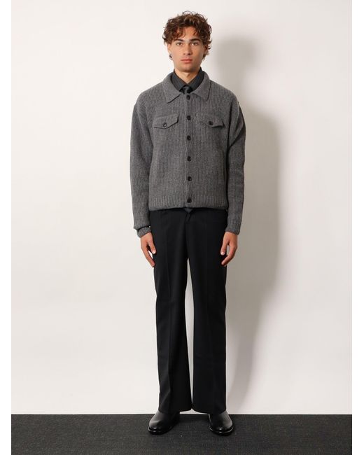 TONYWACK Blue Ribbed Wool And Cotton Cardigan for men