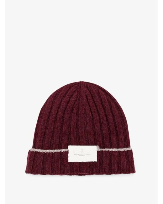 Brunello Cucinelli Red Cashmere Beanie for men