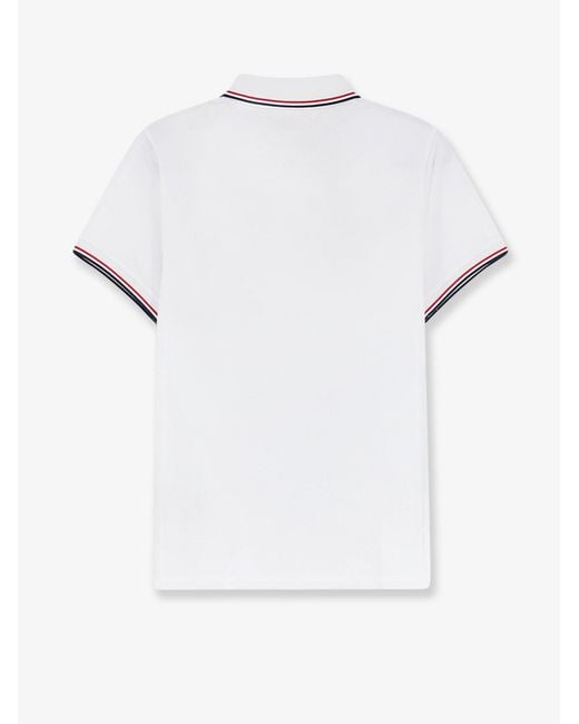 Moncler White Cotton Polo Shirt With Logo Patch for men