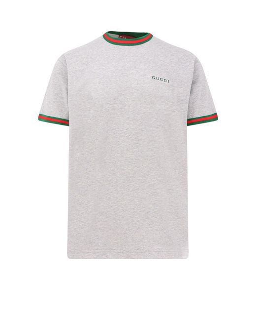 Gucci White Cotton T-Shirt With Web Detail for men