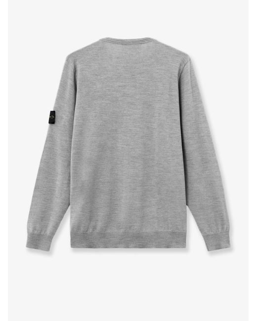 Stone Island Gray Wool Sweater With Side Logo Patch for men