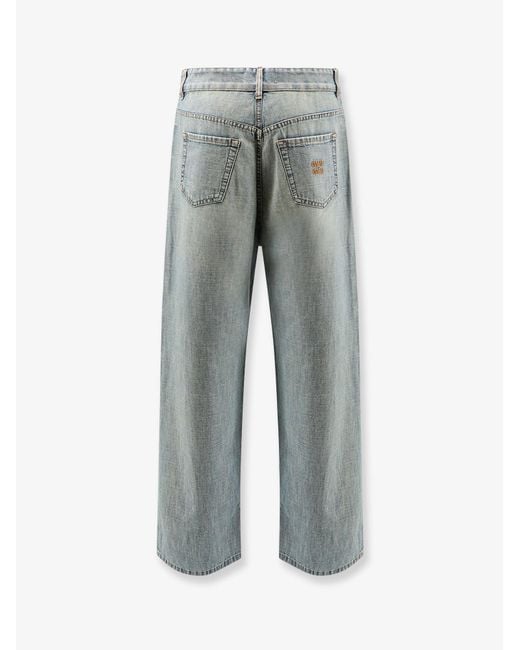 Miu Miu Gray Cotton Jeans With Logo Lettering Embroidery