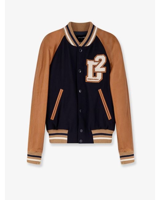 DSquared² Blue D2 Varsity Wool And Leather Bomber for men