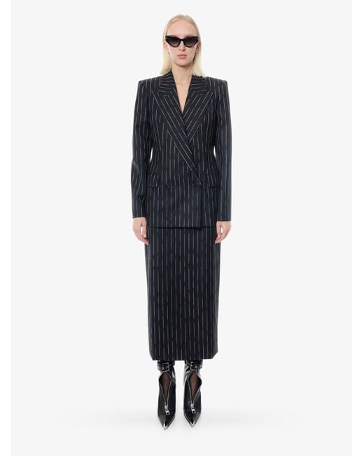 McQueen Blue Double-Breasted Broken Pinstripe Blazer