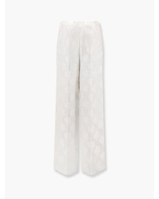 Fendi White Jacquard Silk Trouser With Floral Motif