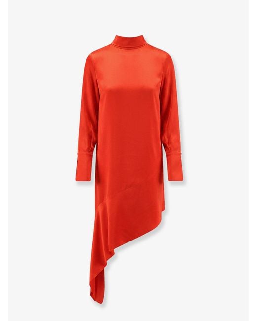Semicouture Red Asymmetric Satin Dress