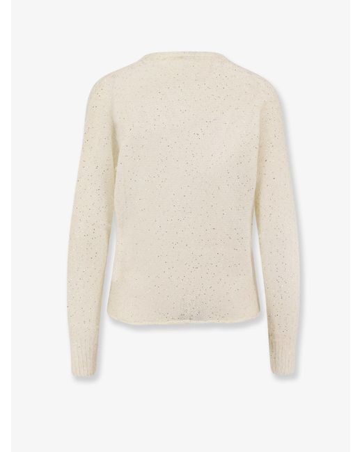 Nude White Mohair Blend Sweater With Sequins