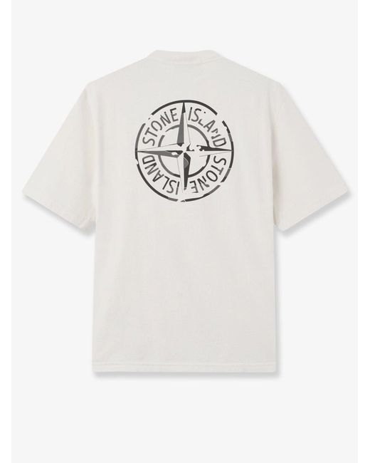 Stone Island White Cotton T-Shirt With Tone-On-Tone Logo Print On The Front for men