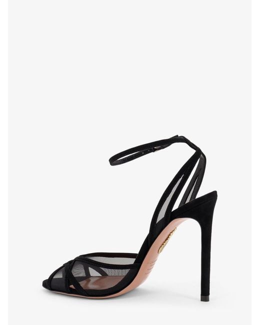 Aquazzura Black Shear Mesh And Suede Sandals