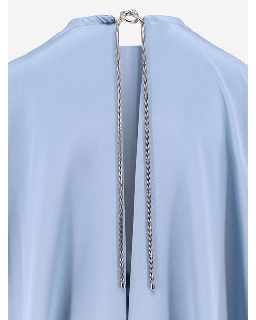 Max Mara Blue Managua Silk Long Dress With Silk Cape And Metal Detail