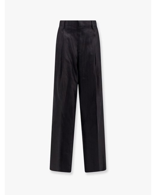 Tagliatore Black Ebony Pinstripe Viscose And Linen Trouser