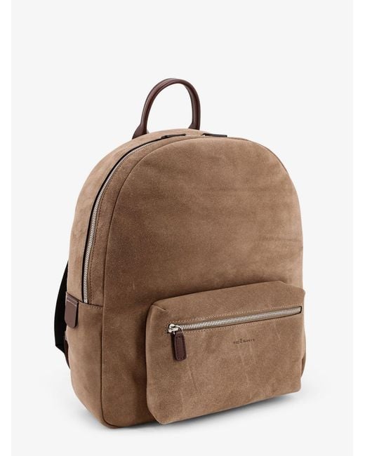 Kiton Brown Suede Backpack With Engraved Logo for men