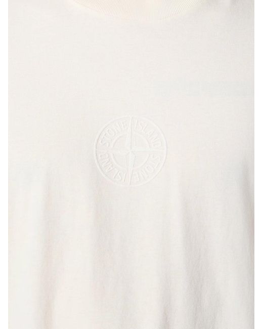 Stone Island White Cotton T-Shirt With Tone-On-Tone Logo Print On The Front for men