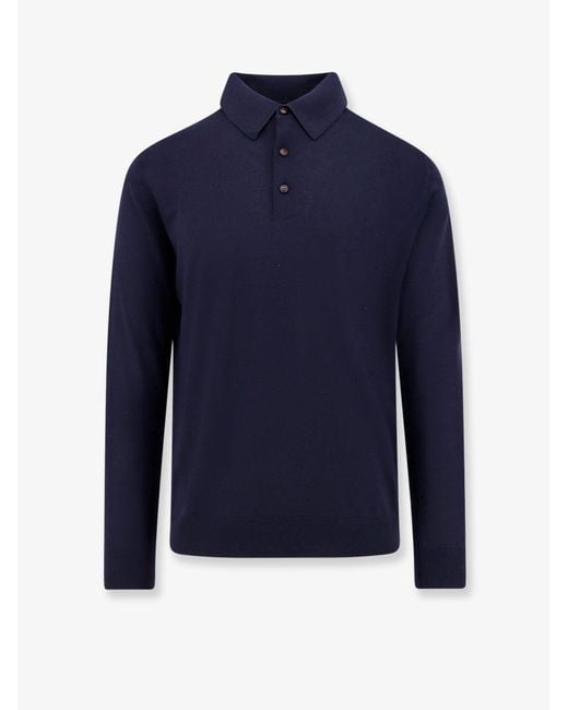 Kiton Blue Wool Polo Shirt for men