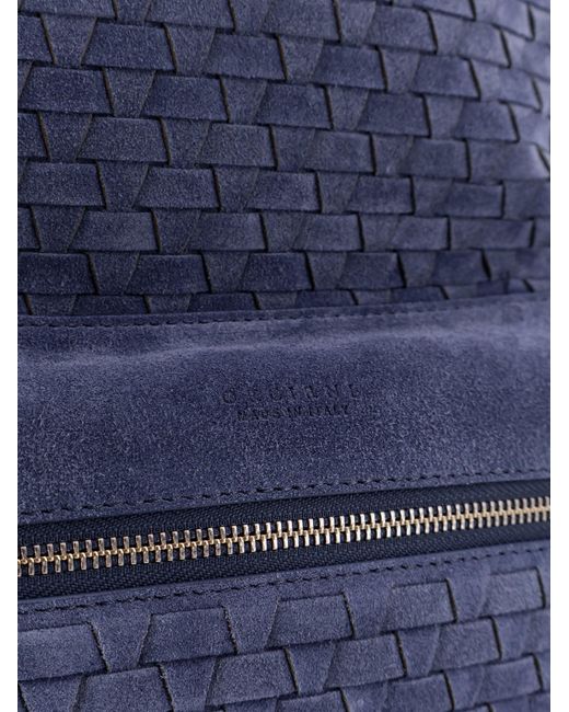 Orciani Blue Suede Backpack With Woven Pattern for men