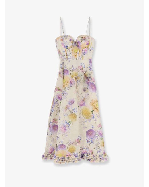 Zimmermann White Dress Luna Silk-Linen Midi
