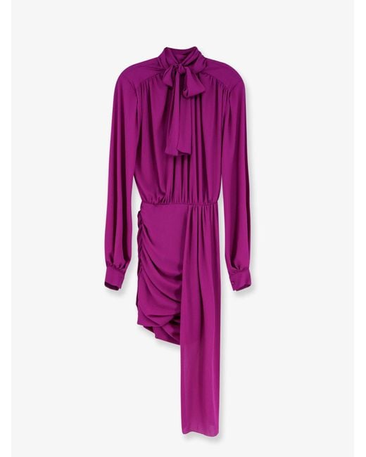 ACTUALEE Purple Satin Dress With Padded Shoulders