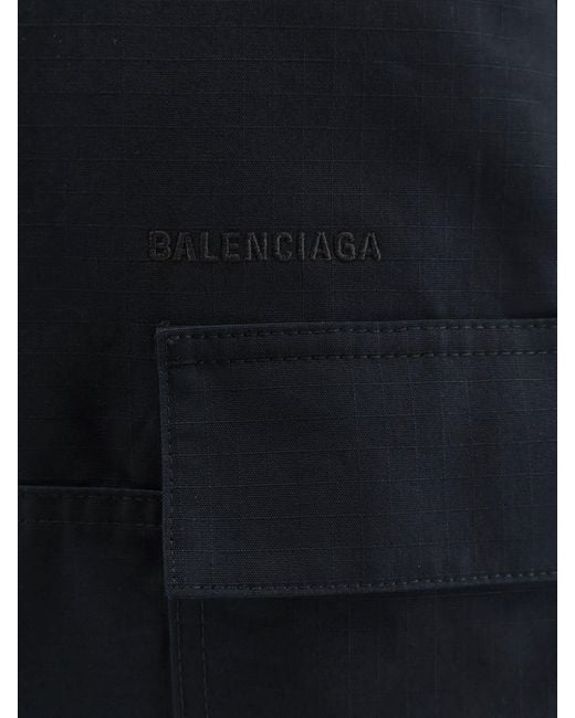 Balenciaga Blue Straight Fit Cargo Cotton Trousers for men