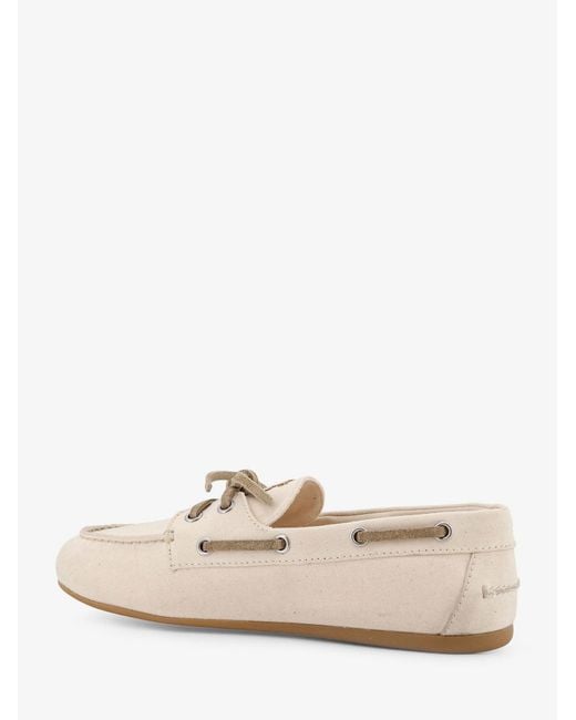 Miu Miu Natural Fabric Loafers With Front Lettering Logo