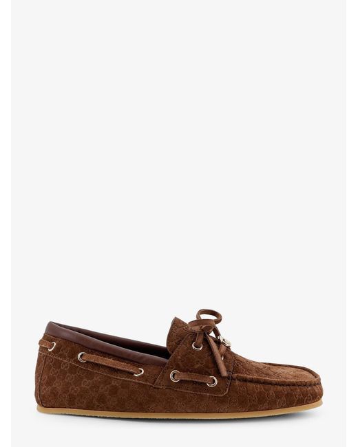 Gucci Brown Suede Loafers With All-Over Gg Logo