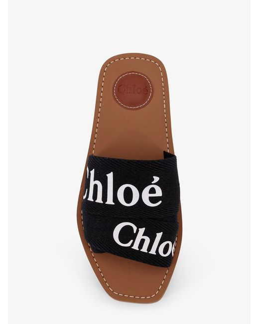 Chloé Black Woody Flat Linen Sandals