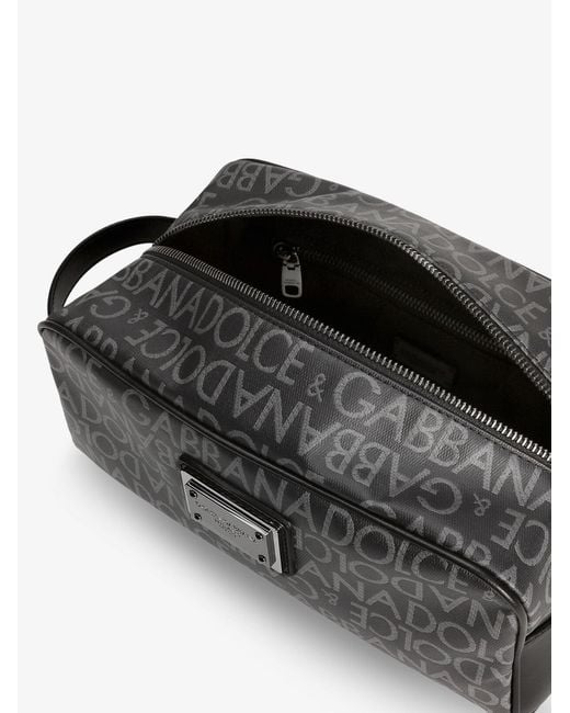 Dolce & Gabbana Gray Coated Canvas Necessaire With All-Over Logo for men